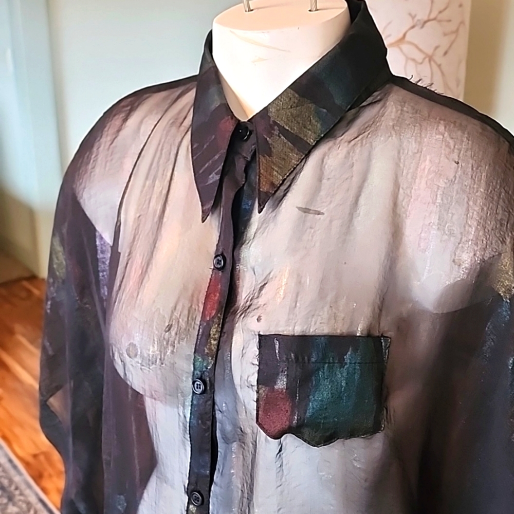 WIDOW SZ L sheer black rainbow shirt